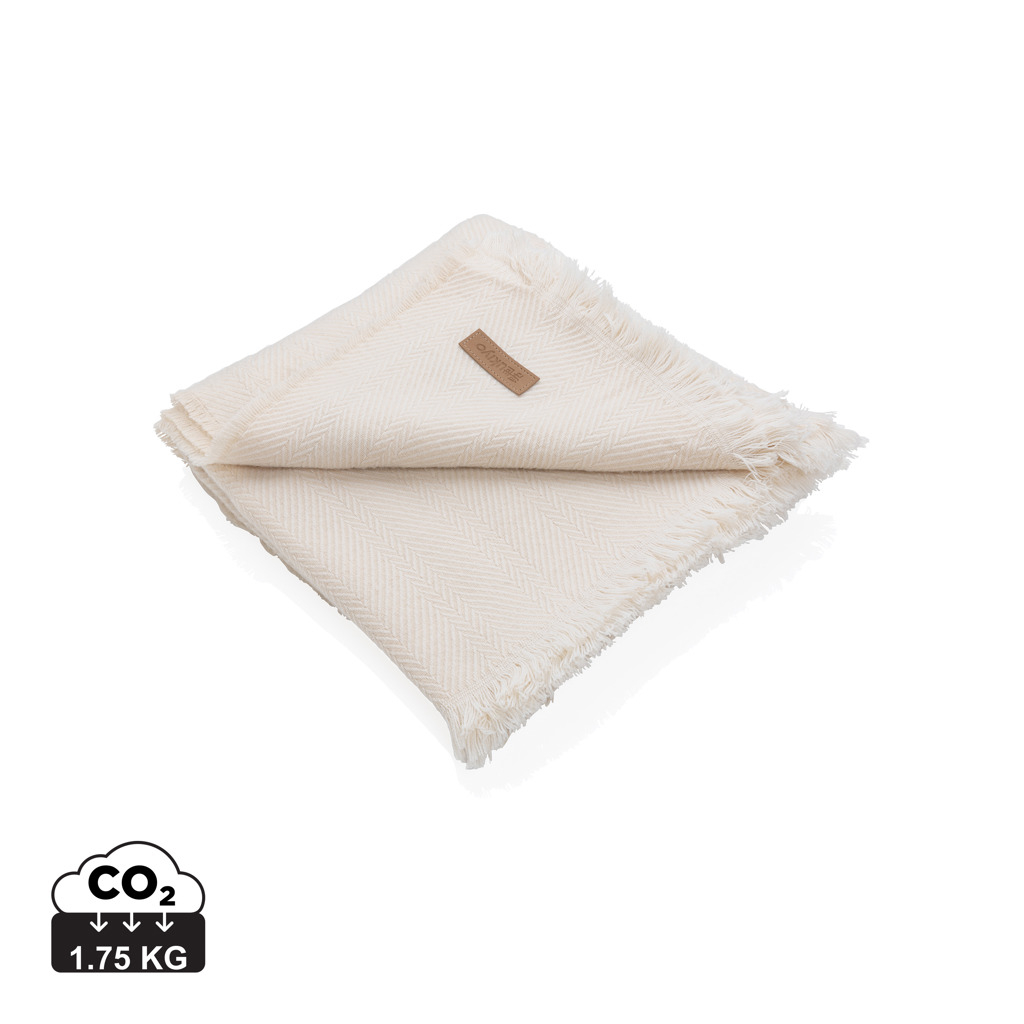 Couverture frangés publicitaire 130x150cm Ukiyo Polylana® Blanc cassé